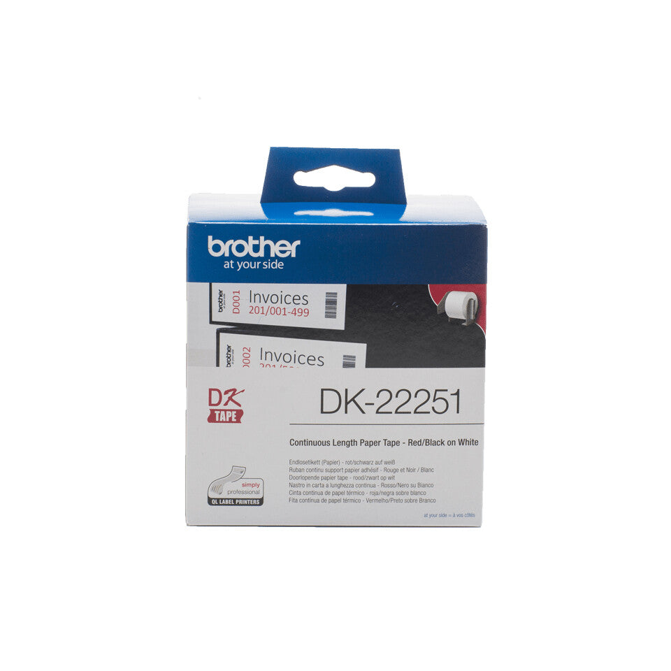 Brother DK-22251 etiketbånd Sort og rød på hvidt
