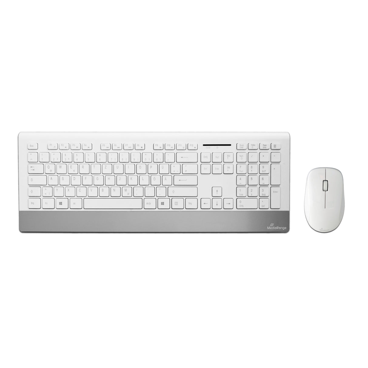 MediaRange MROS106 tastatur Mus inkluderet Hjem RF trådløst QWERTZ Tysk Sølv, Hvid