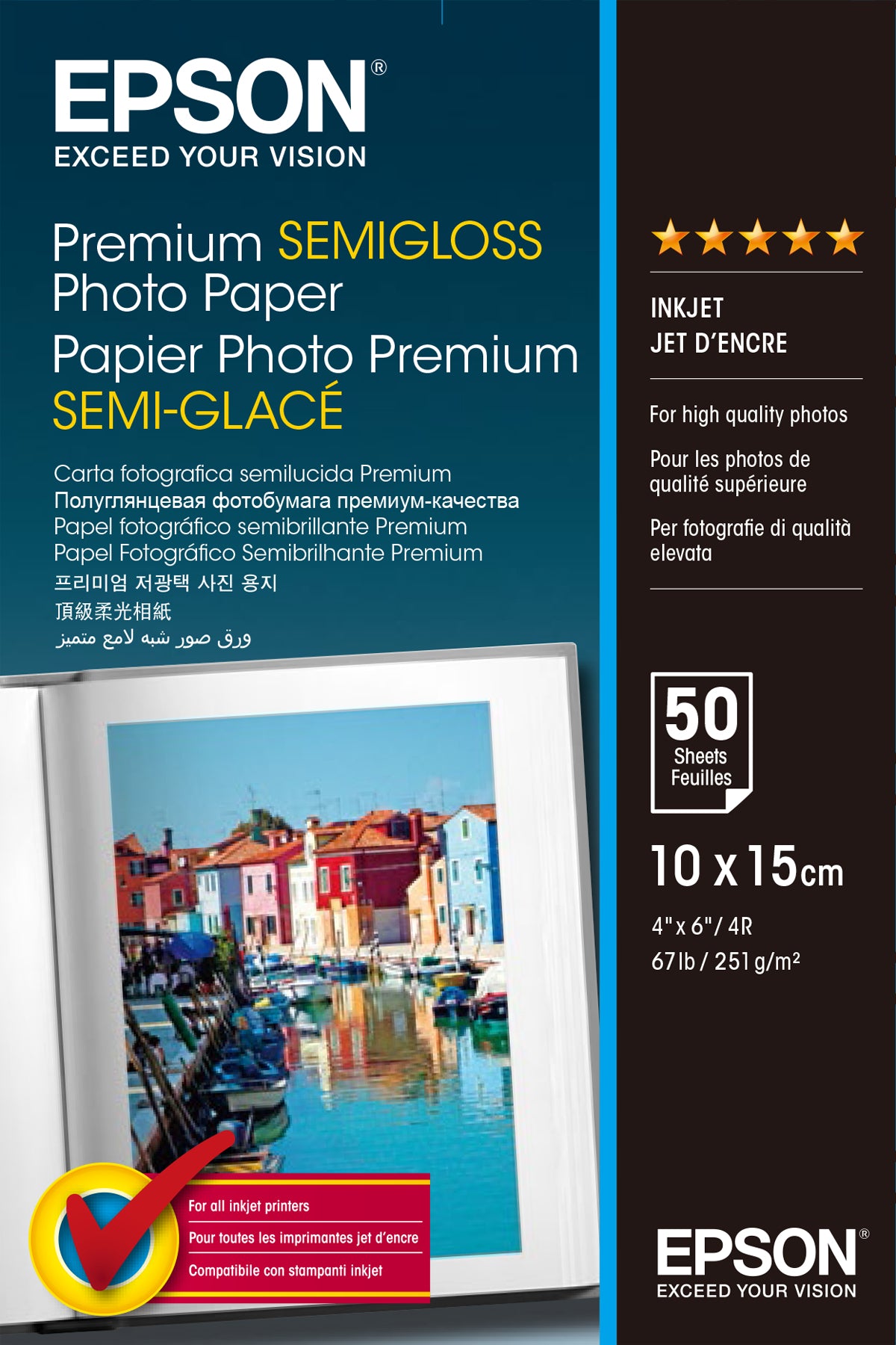 Epson Premium, 100 x150 mm, 251g/m² Hvid Semi-glans