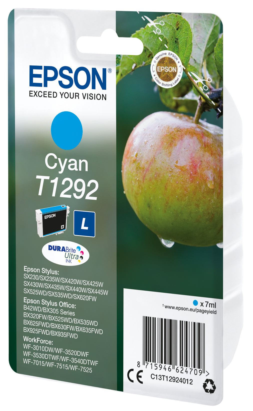Epson T1292 æble DURABrite Ultra enkeltpakke cyan blæk