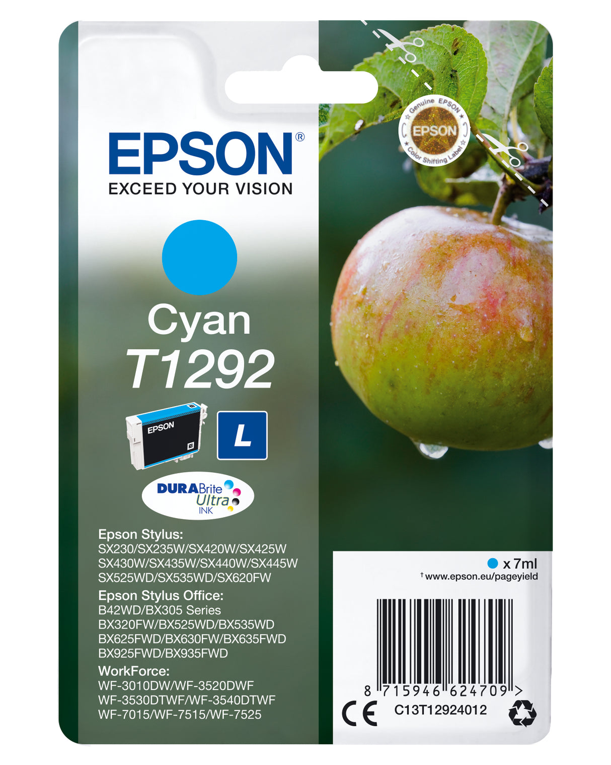 Epson T1292 æble DURABrite Ultra enkeltpakke cyan blæk