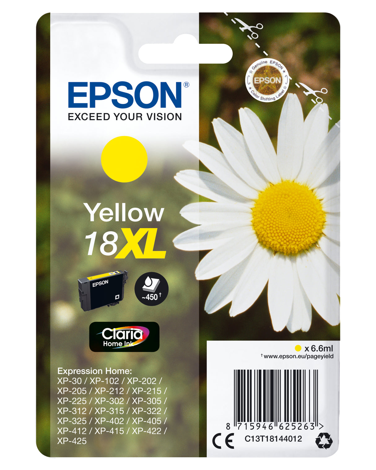 Epson Daisy C13T18144012 blækpatron 1 stk Original Højt (XL) udbytte Gul
