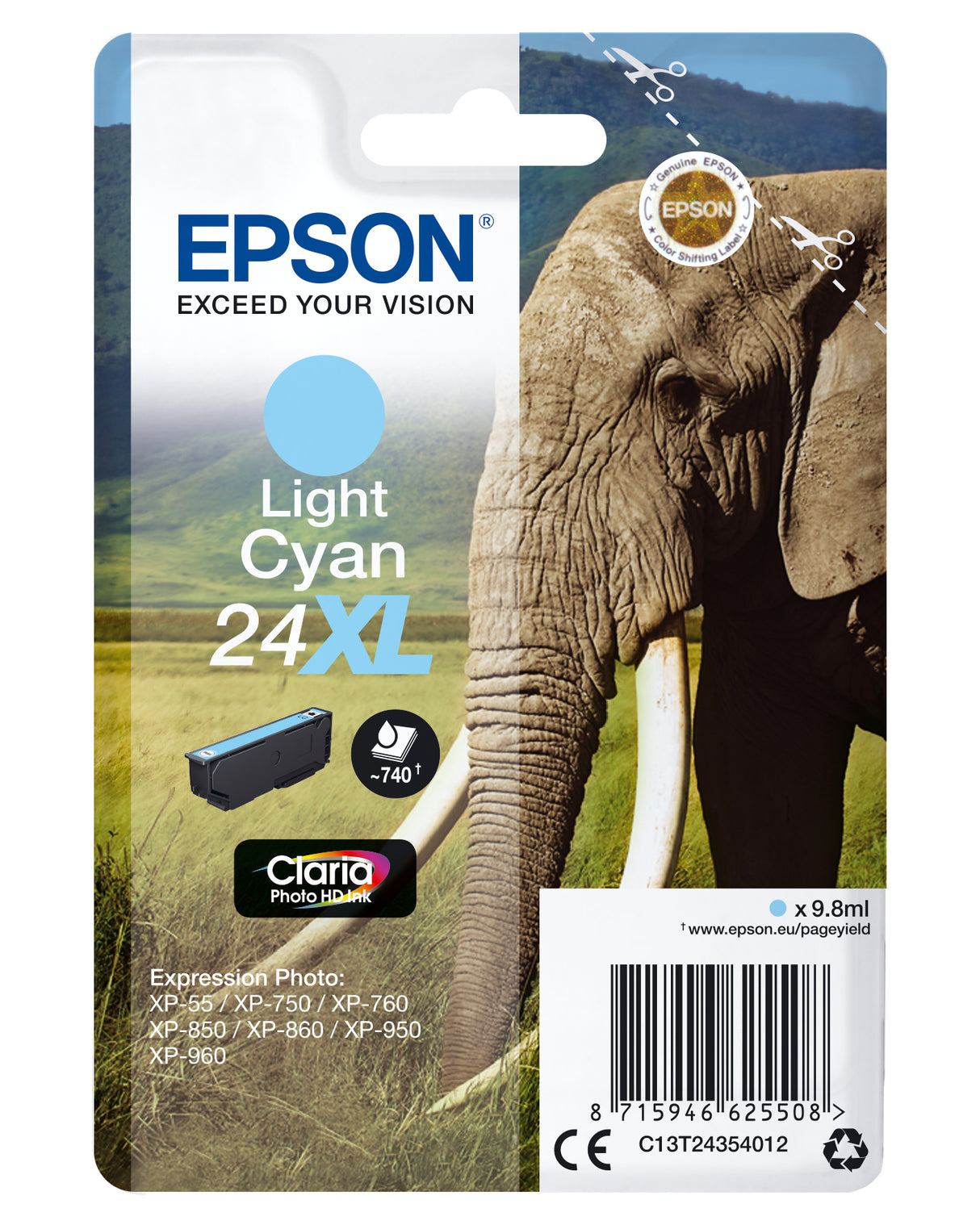 Epson Elephant C13T24354012 blækpatron 1 stk Original Højt (XL) udbytte Lys cyan