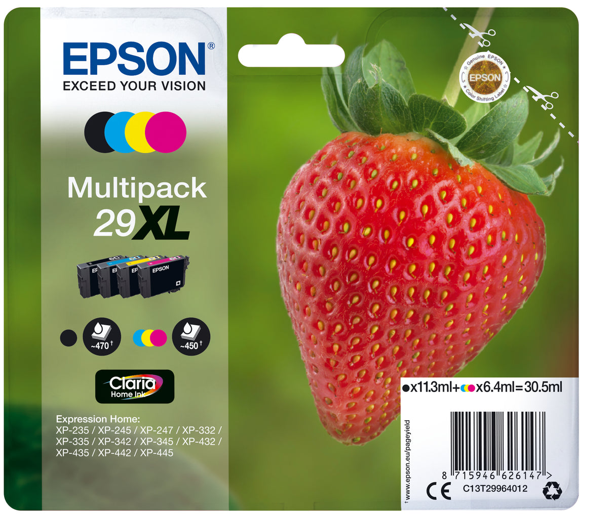Epson Strawberry C13T29964012 blækpatron 1 stk Original Højt (XL) udbytte Sort, Blå, Magenta, Gul