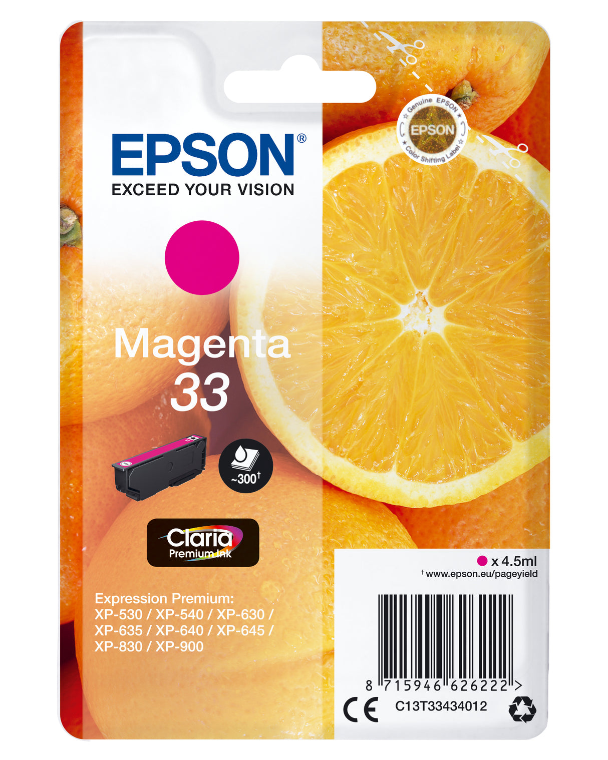 Epson 33 Magenta 300 sider Blæk C13T33434012