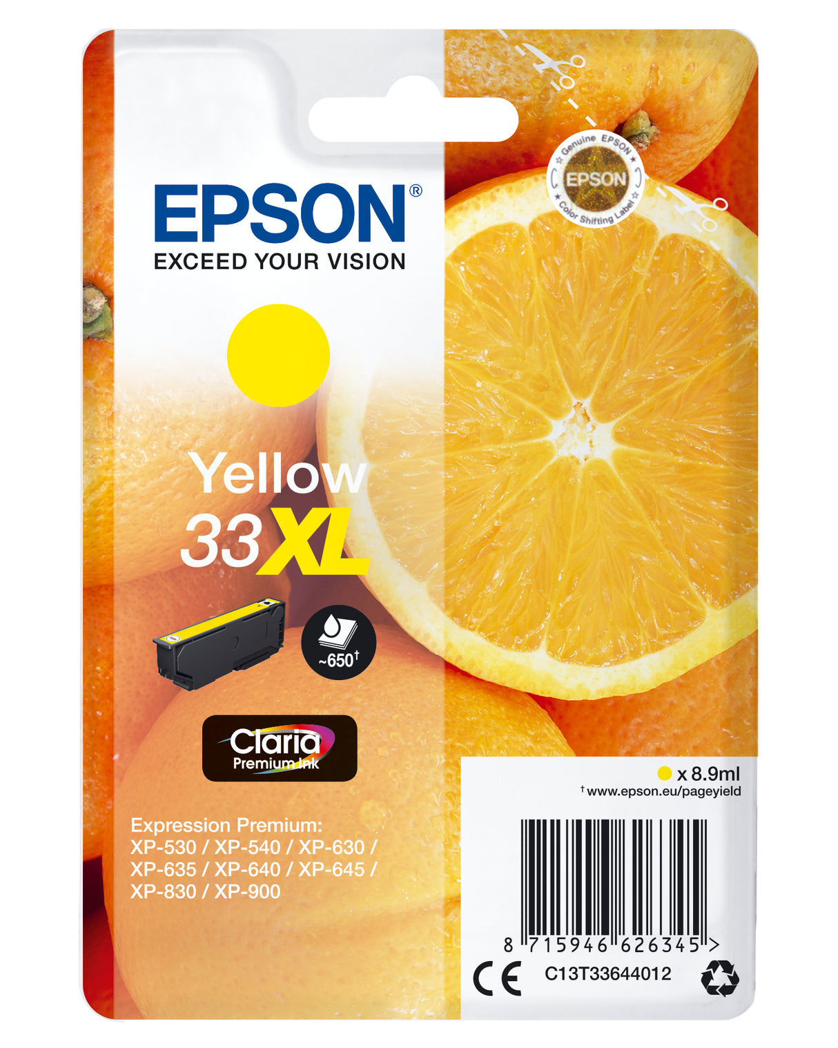Epson Oranges C13T33644012 blækpatron 1 stk Original Højt (XL) udbytte Gul