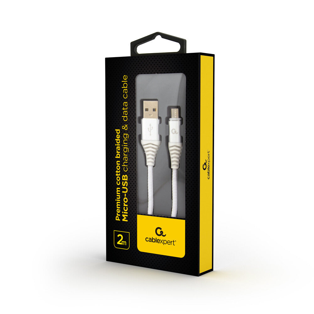 Cablexpert CC-USB2B-AMMBM-2M-BW2 USB-kabel USB 2.0 USB A Micro-USB B 0,48 Gbit/sek. Hvid