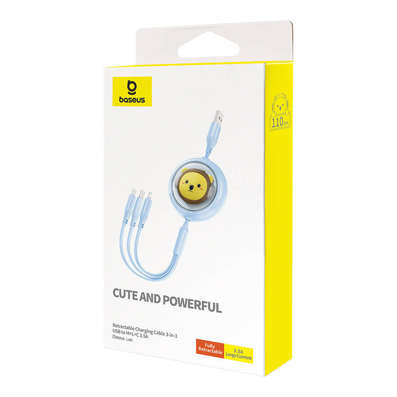 Opladningskabel 3w1 Baseus USB til USB-C, USB-M, Lightning 3,5A, 1,1m (blå)