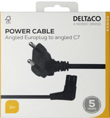 Deltaco Power cord CEE 7/16 - C7 angled, 3,0m, black