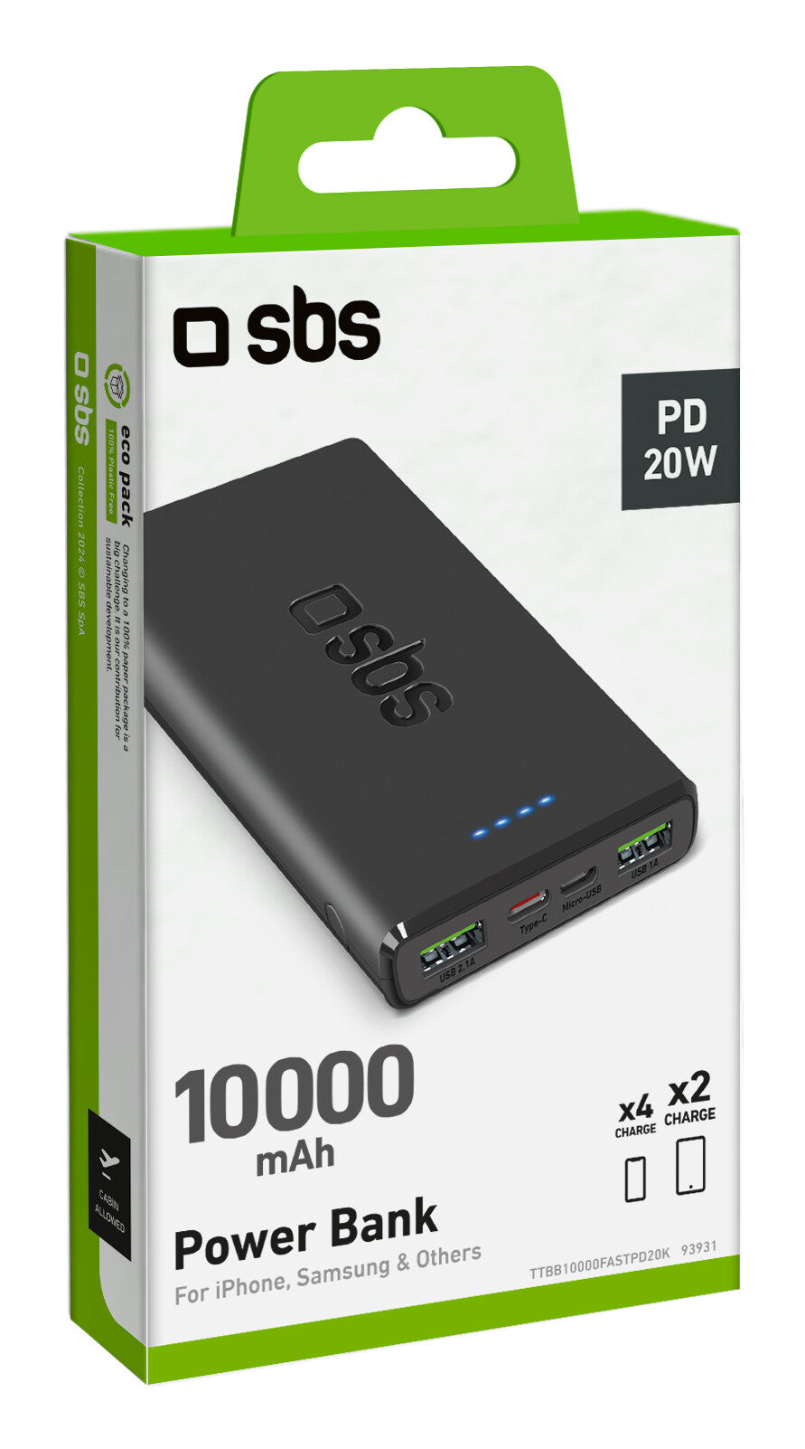 SBS TTBB10000FASTPD2 powerbank 10000 mAh Sort