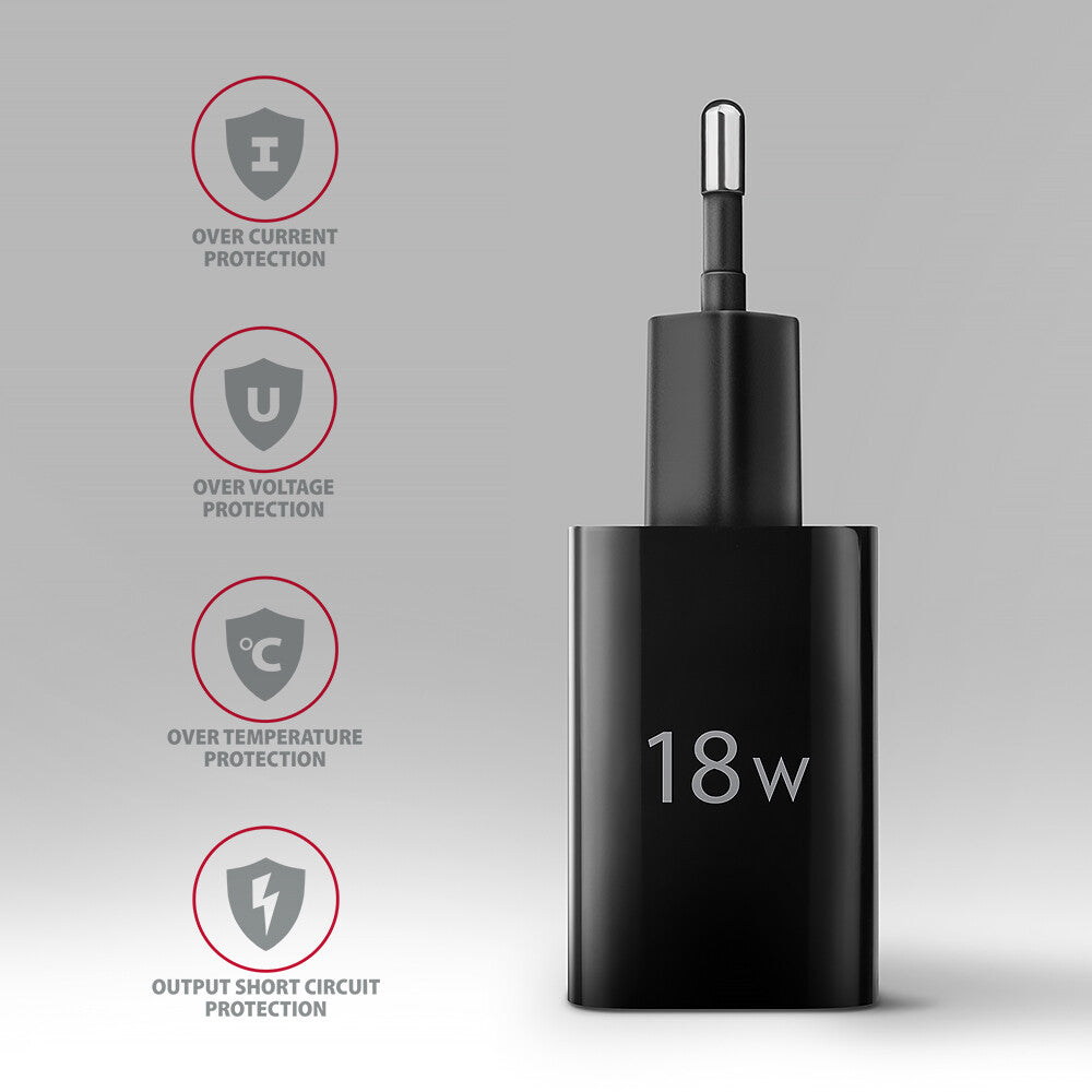 Axagon ACU-QC18 oplader til mobil enhed Mobiltelefon, Strømbank, Smartphone, SmartWatch, Tablet, Universel Sort Vekselstrøm Hurtig opladning Indendørs