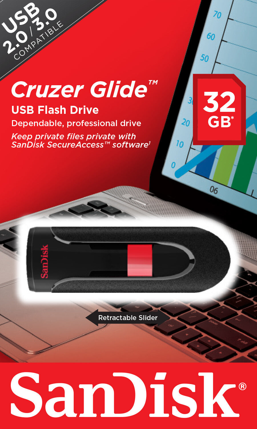 SanDisk Cruzer Glide USB-nøgle 32 GB USB Type-A 2.0 Sort, Rød