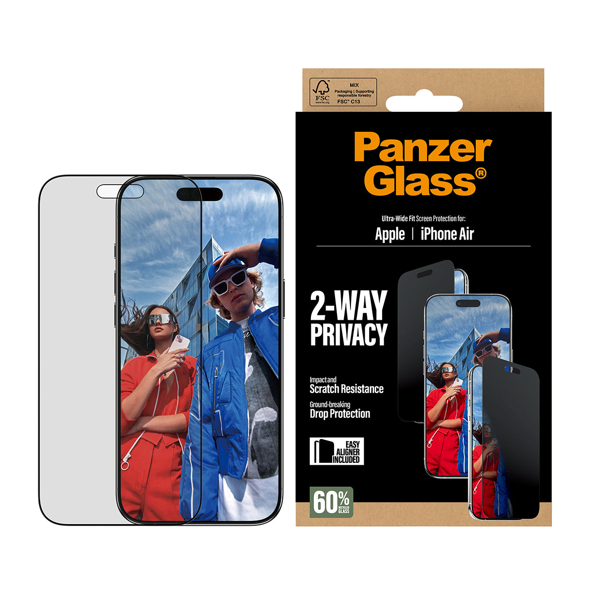 PanzerGlass ® 2-Way Privacy Skærmbeskyttelse iPhone Air | Ultra-Wide Fit m. EasyAligner