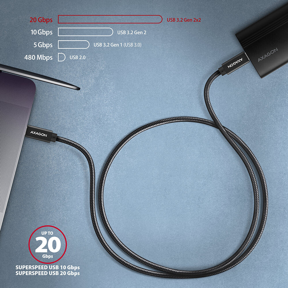 Axagon BUCM32-CM10AB USB-kabel USB 3.2 Gen 2x2 1 m USB C 20 Gbit/sek. 100 W Sort