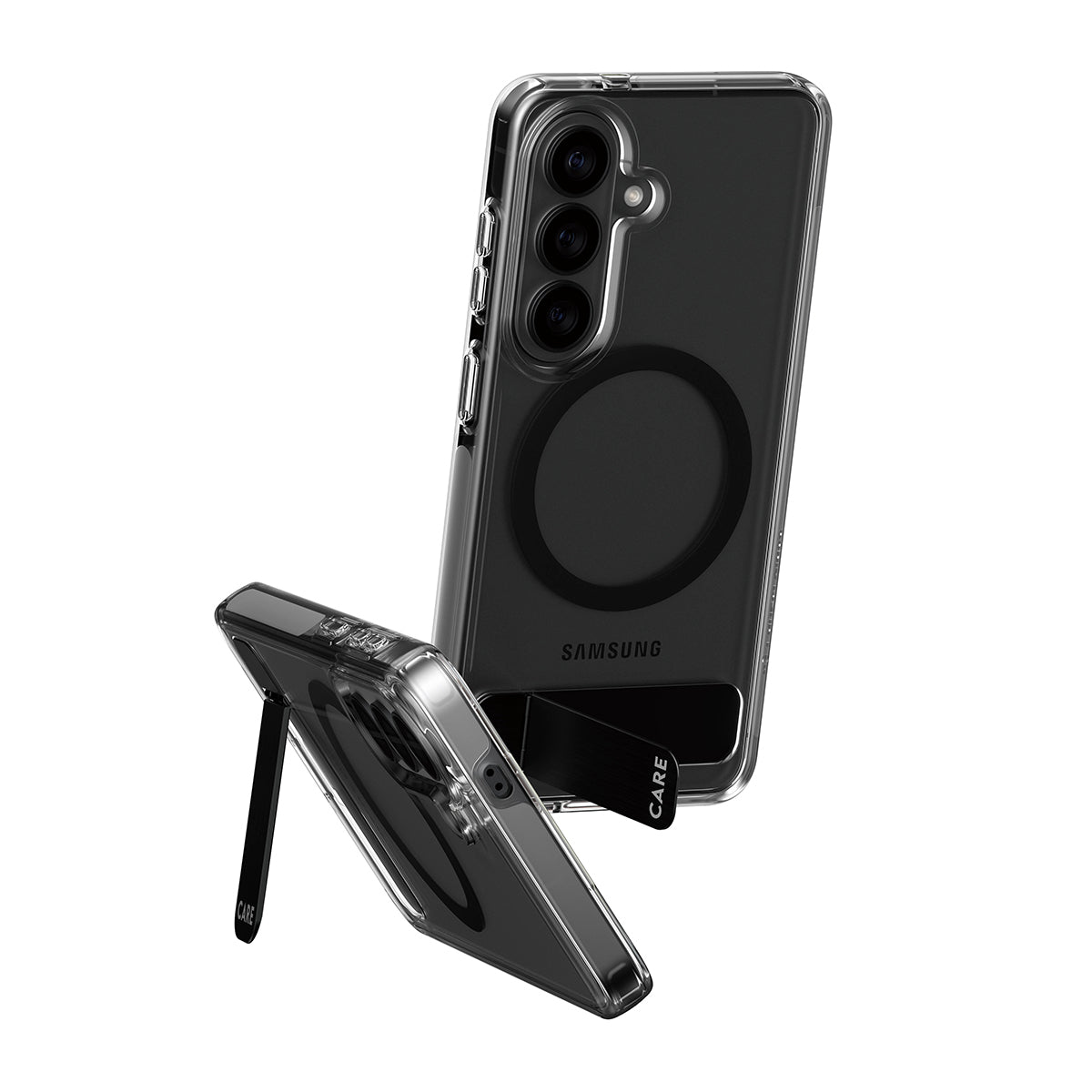 CARE by PanzerGlass Urban Explorer Case Transparent w. Black Kickstand & Qi Samsung Galaxy S26