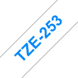 Brother TZE-253 etiketbånd Blå på hvid