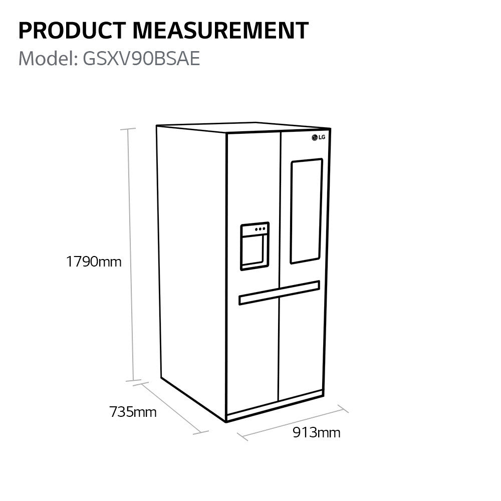 LG InstaView GSXV90BSAE side-by-side køle-fryseskab Fritstående 635 L Rustfrit stål