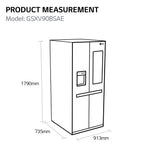 LG InstaView GSXV90BSAE side-by-side køle-fryseskab Fritstående 635 L Rustfrit stål