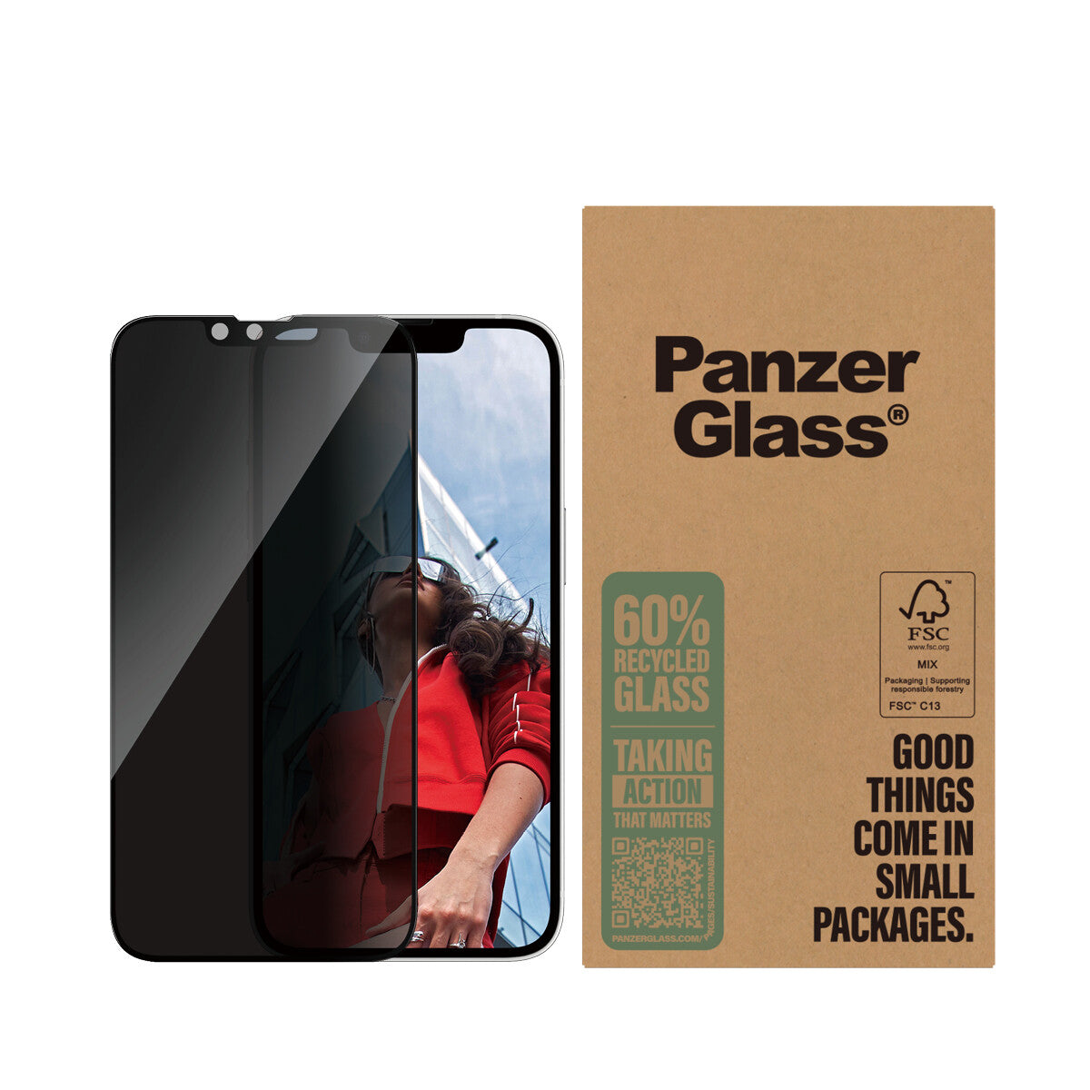 PanzerGlass ® 2-Way Privacy Skærmbeskyttelse iPhone 17e | 16e | 14 | 13 | 13 Pro | Ultra-Wide Fit