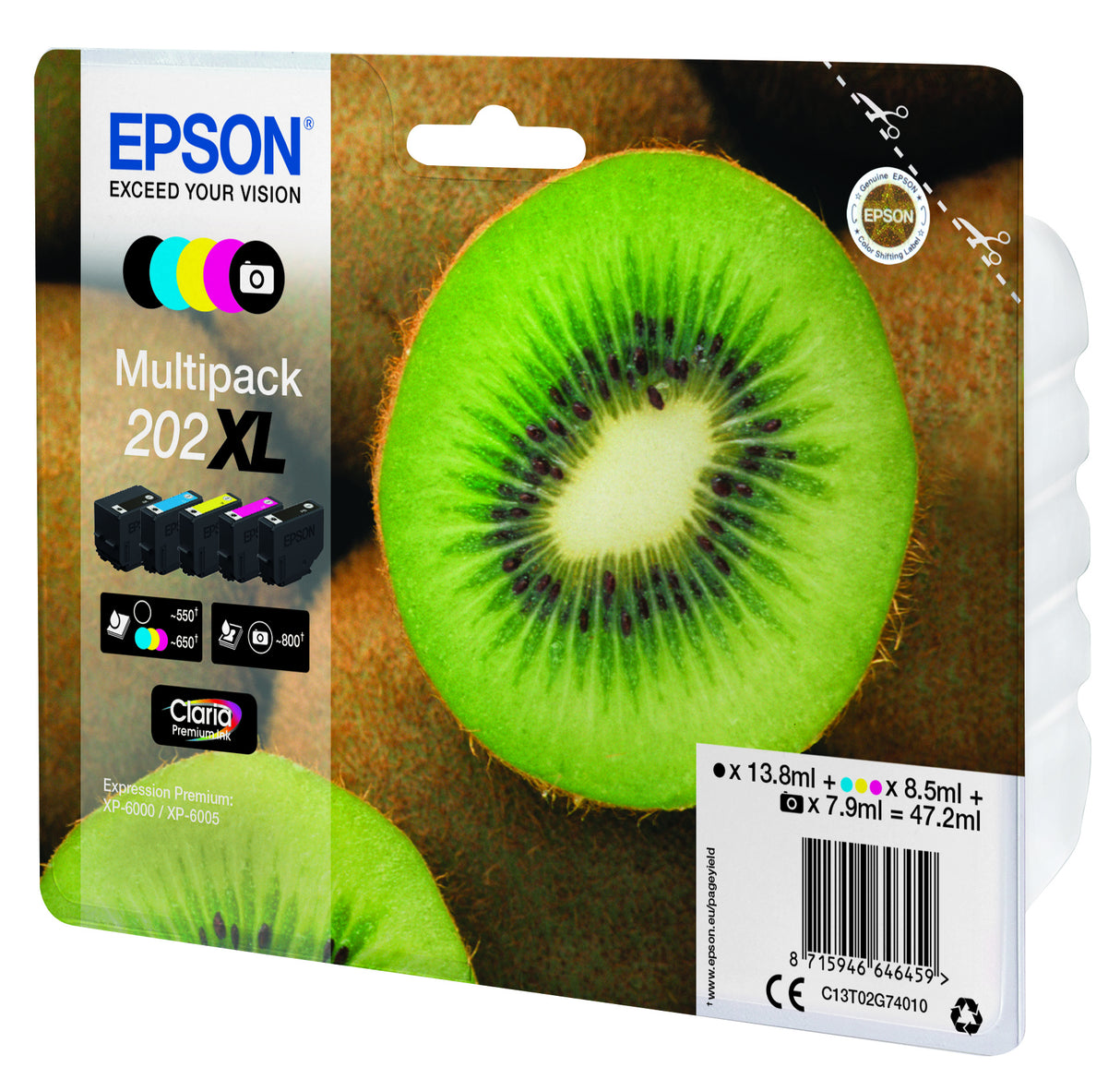 Epson Kiwi 202XL blækpatron 1 stk Original Højt (XL) udbytte Sort, Foto sort, Blå, Magenta, Gul