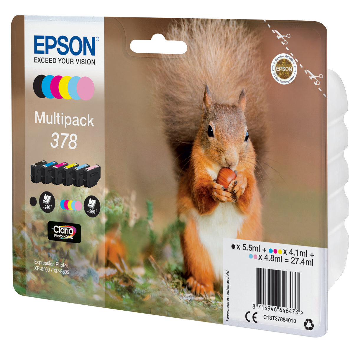 Epson Squirrel C13T37884010 blækpatron 1 stk Original Standard udbytte Sort, Blå, Lys cyan, Magenta, Lys magenta, Gul