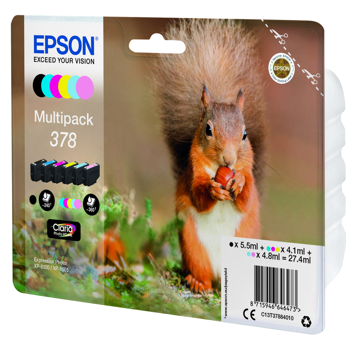 Epson Squirrel C13T37884010 blækpatron 1 stk Original Standard udbytte Sort, Blå, Lys cyan, Magenta, Lys magenta, Gul