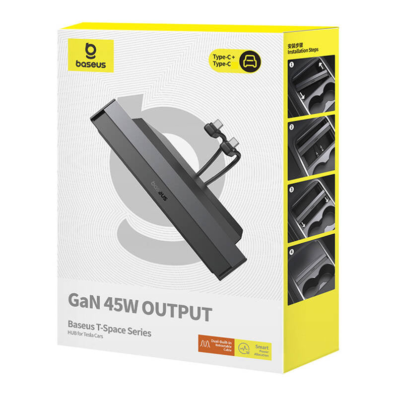 Base Hubus T-Space med USB-C til lynkabler til Tesla Cars (sort)