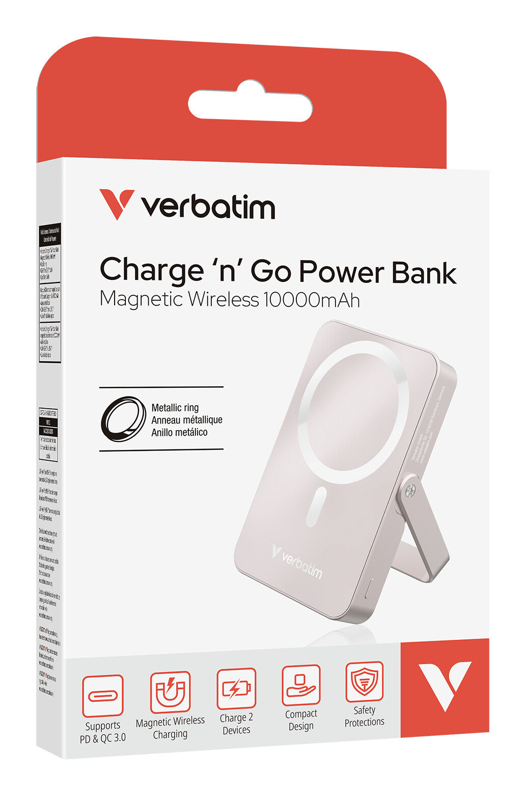 Verbatim Charge 'n' Go Magnetic Wireless Lithium polymer (LiPo) 10000 mAh Trådløs opladning Lyserød