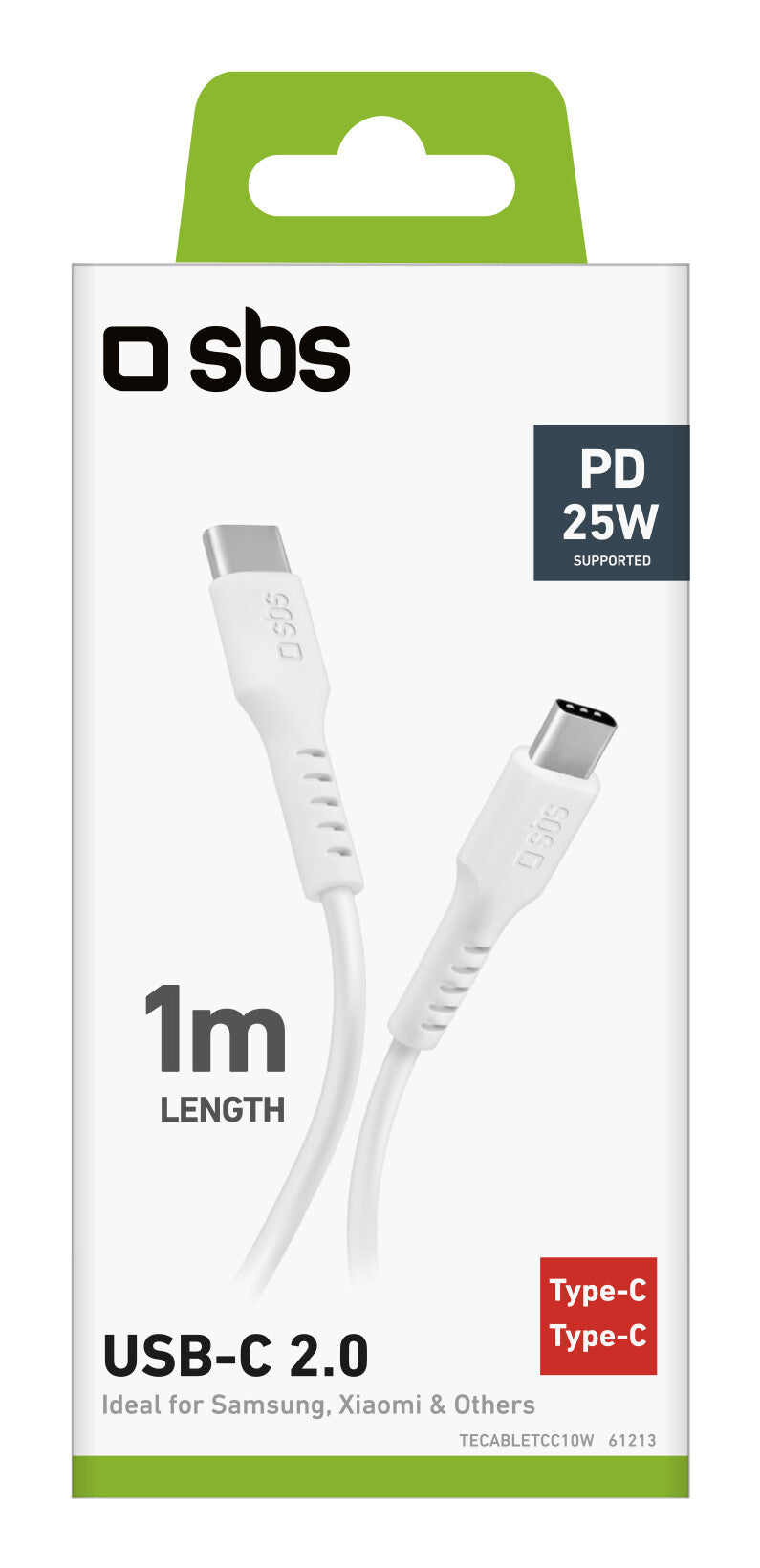 SBS TECABLETCC10W USB-kabel USB 2.0 1 m USB C 0,48 Gbit/sek. 25 W Hvid