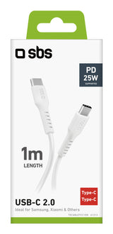 SBS TECABLETCC10W USB-kabel USB 2.0 1 m USB C 0,48 Gbit/sek. 25 W Hvid