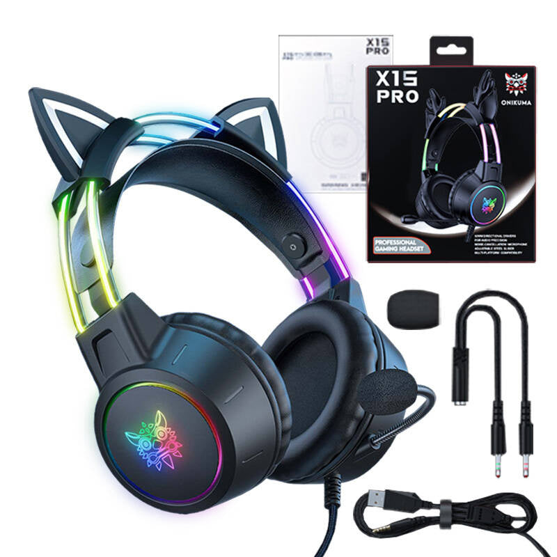 ONIKUMA X15 PRO Gaming headset Cat (Sort)