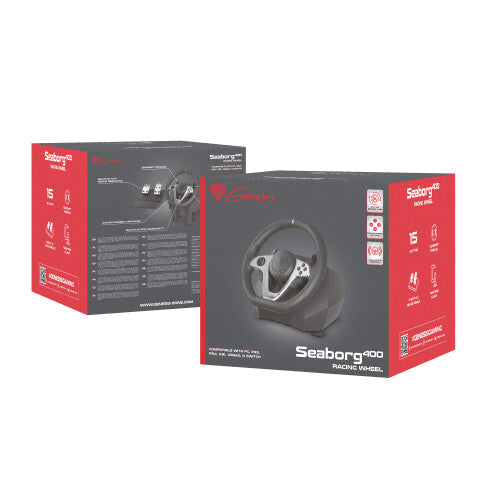 GENESIS Seaborg 400 Sort, Sølv USB Rat + Pedaler Nintendo Switch, PC, PlayStation 4, Playstation 3, Xbox 360, Xbox One, Xbox One S, Xbox One X