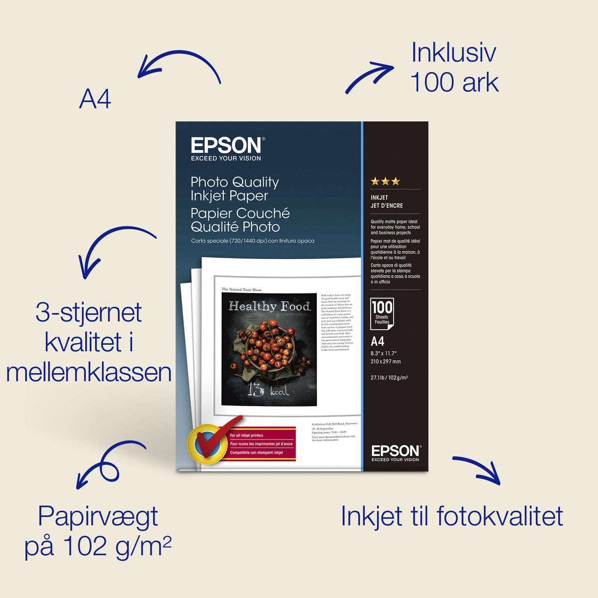 Epson Photo Quality Inkjet Paper, 102 g/m2, 100 ark
