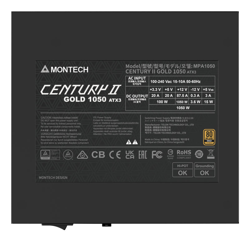 Montech CENTURY II 1050W enhed til strømforsyning 20+4 pin ATX ATX Sølv