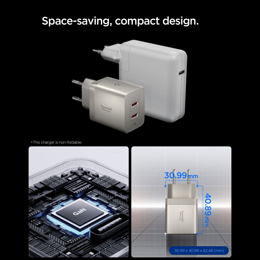 Spigen Ee472 Eu Gan Essential 2 Ports Netværksopladder 47 W Naturlig Titanium