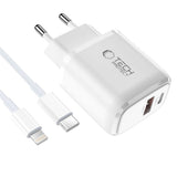 Tech Protect Nca30 2 Port Netværksopladder Pd 30 W / Qc3.0 + Lightning Kabel Hvid
