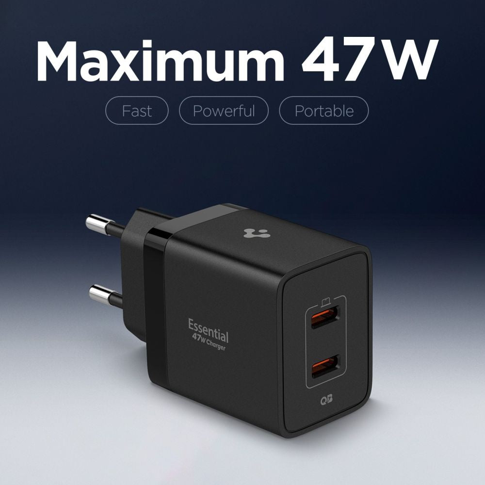 Spigen Essential Ee472 Eu 2 Ports Netværksopladder 47 W Sort