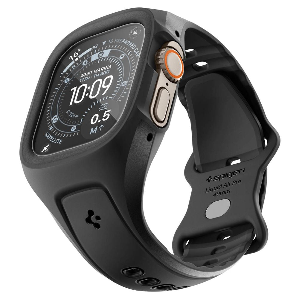 Spigen Liquid Air Pro & Hærdet Glas Til Apple Watch Ultra 1 / 2 / 3 / 4 (49 Mm) Sort