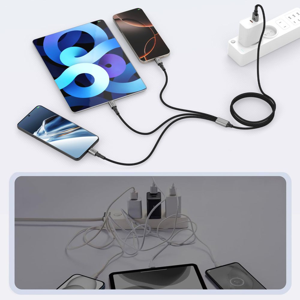 Tech Protect Ultraboost Dna 3 I 1 Lightning & Type C & Micro Usb Kabel 3 A 120 Cm Jerngrå