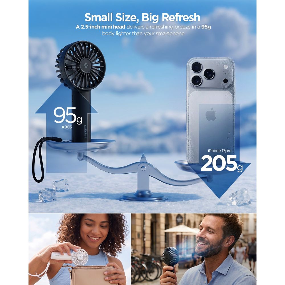 Spigen A905 Mini Bærbar Håndholdt Ventilator Sort
