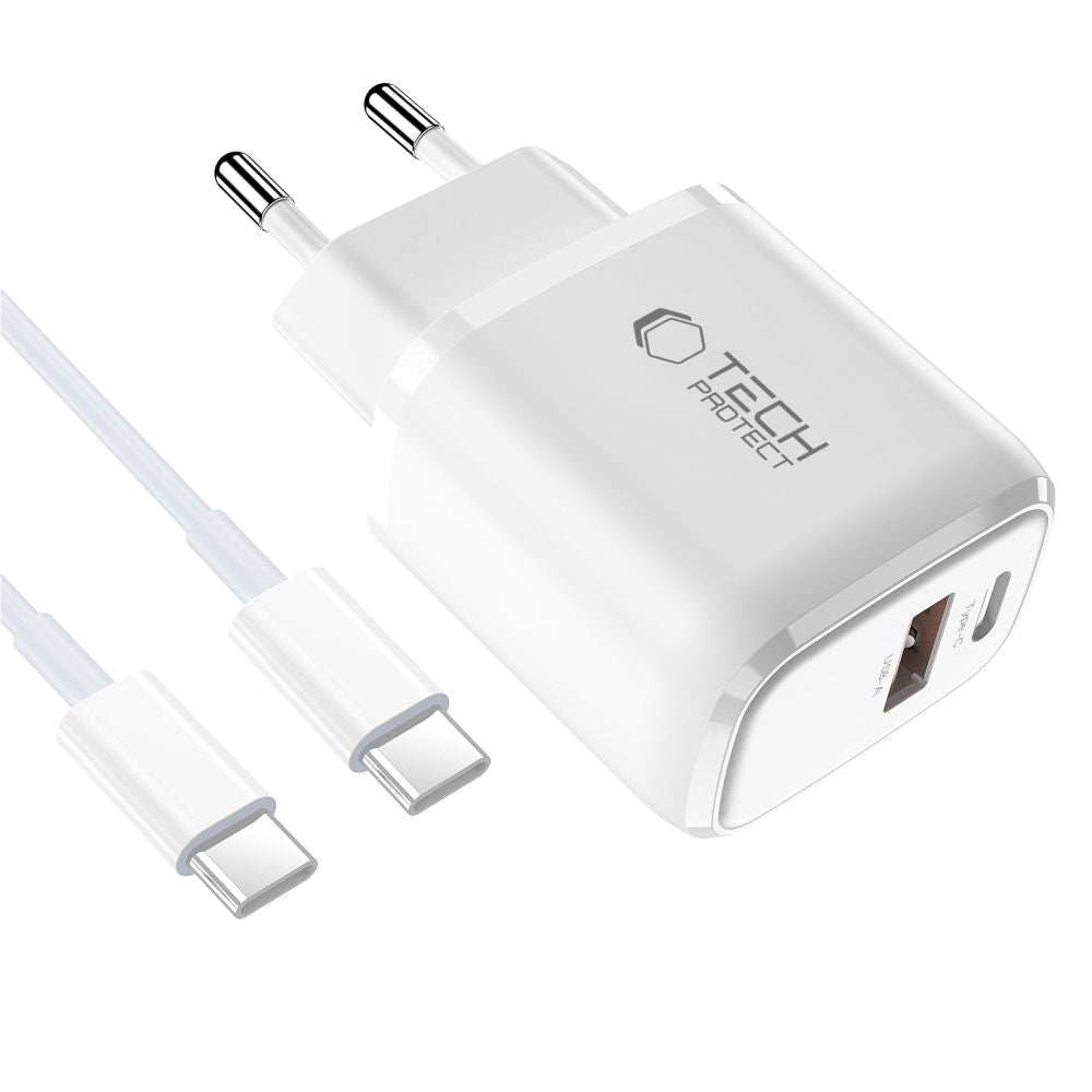 Tech Protect Nca45 W Gan 2 Port Netværksopladder Pd 45 W / Qc3.0 + Type C Kabel Hvid