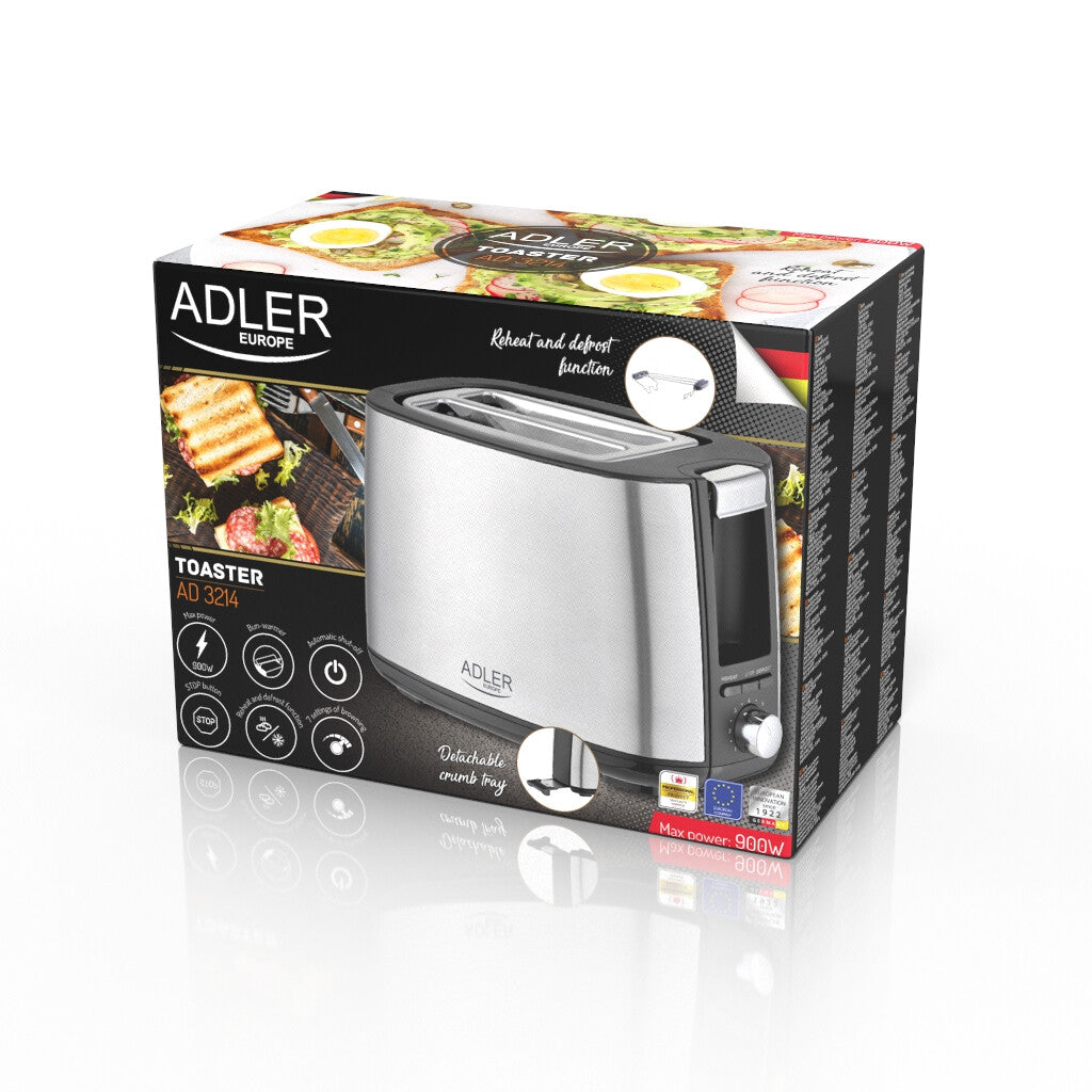Adler AD 3214 brødrister 7 2 skive(r) 900 W Sølv