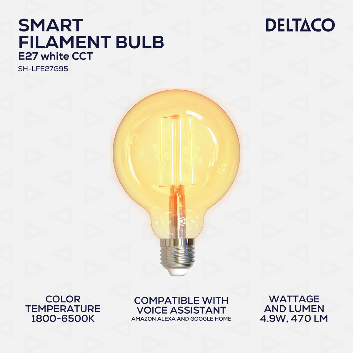 Deltaco SMART H LED filament lamp E27 WiFI 2.4GHz 4.9W 470lm Dim
