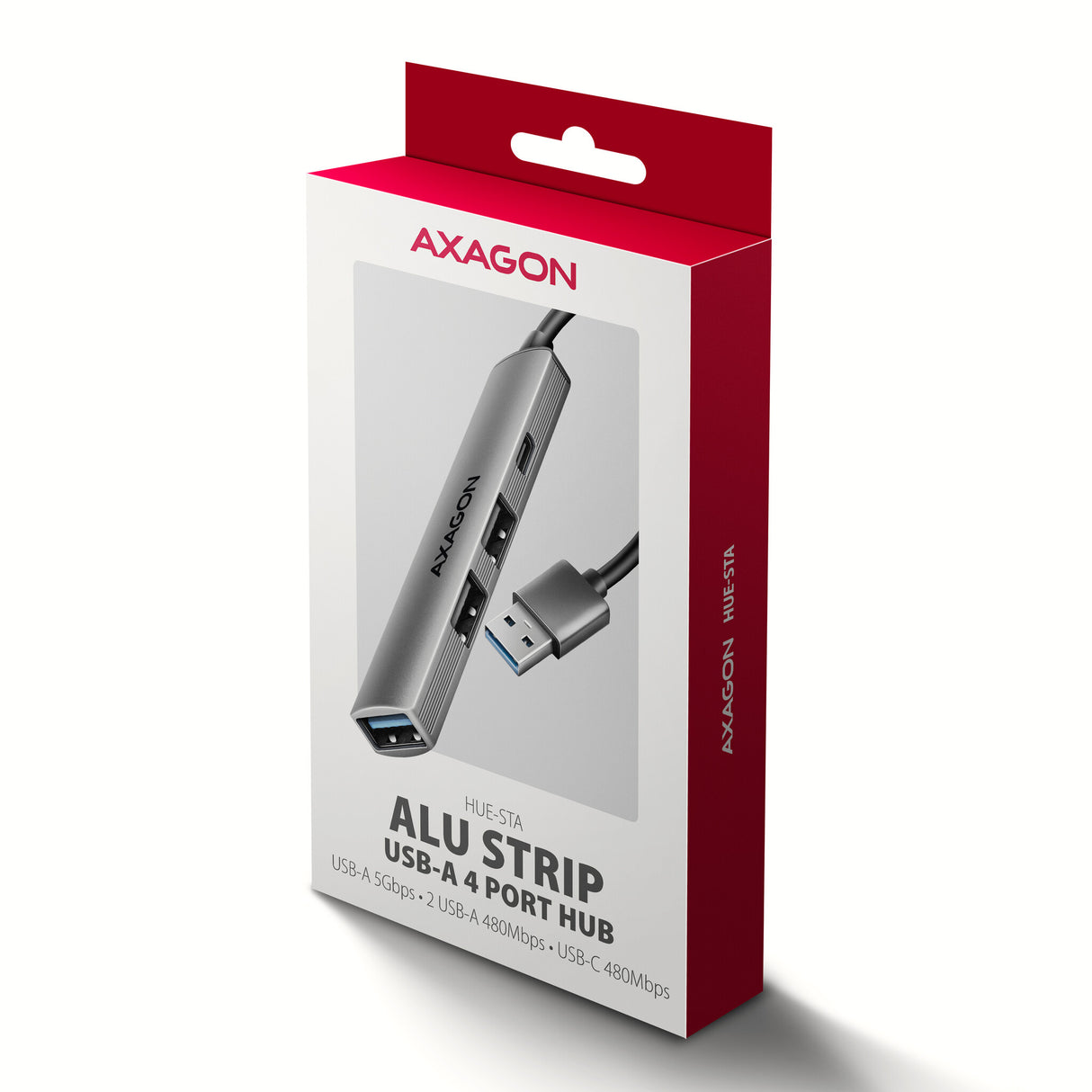 Axagon HUB USB HUE-STA, 4x USB ALU STRIP hub, 1x USB-A 5Gbps, 2x USB-A & 1x USB-C 480Mbps, kabel USB-A 12cm USB 3.2 Gen 1 (3.1 Gen 1) Type-A 5 Mbit/s Grå