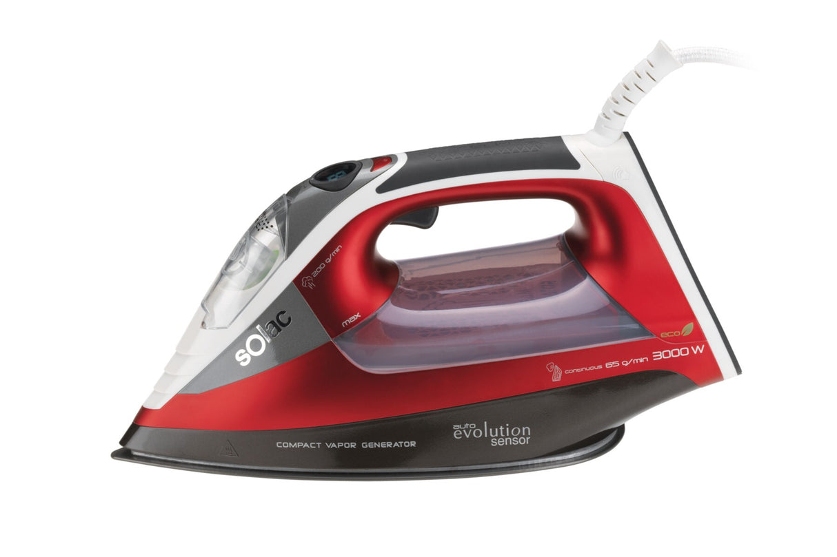 Solac CVG9611 Tør & dampstrygejern Non-stick bundplade 3000 W Sort, Rød, Hvid