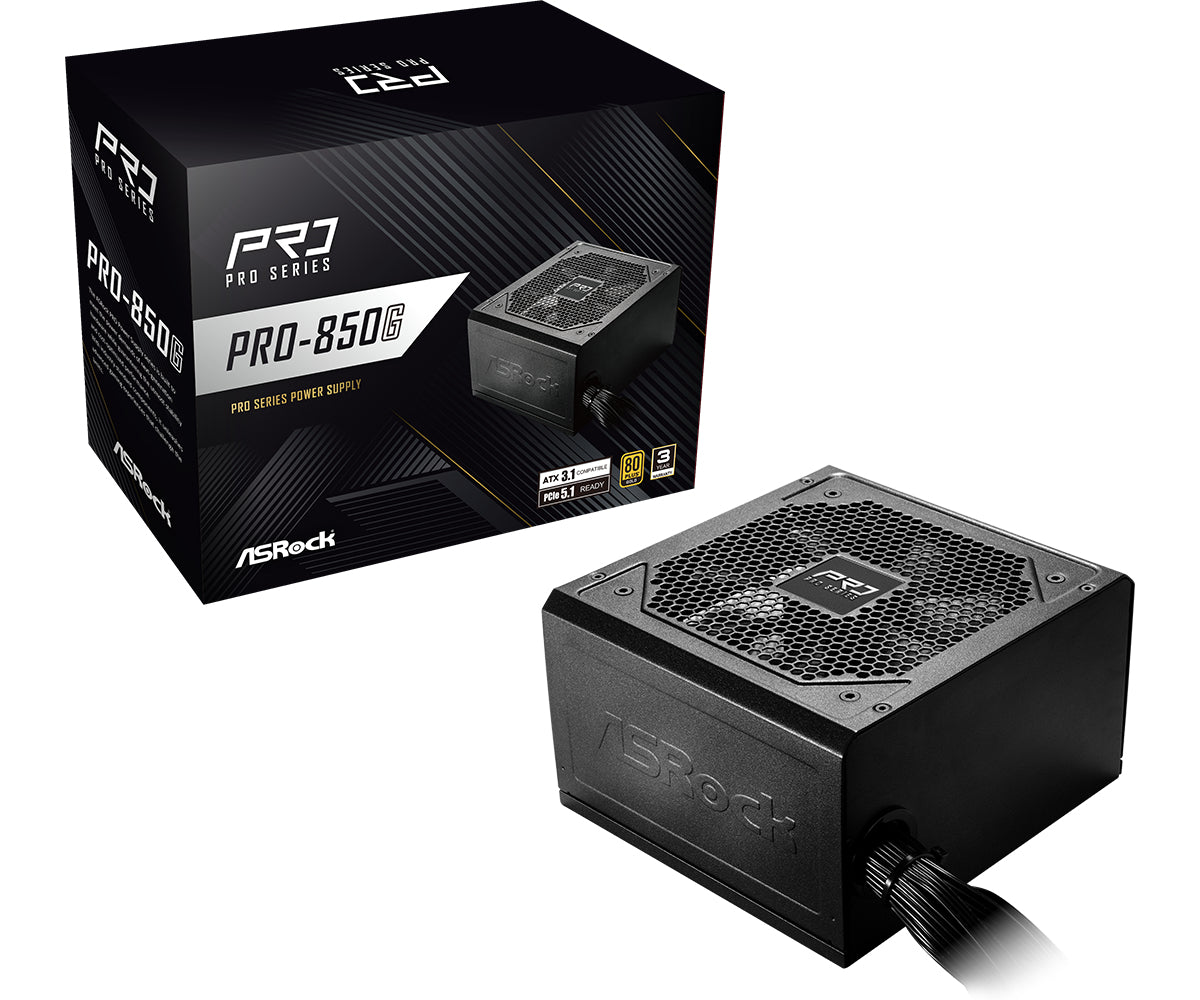 Asrock PRO-850G Strømforsyning 850Watt 80+ Gold Sort