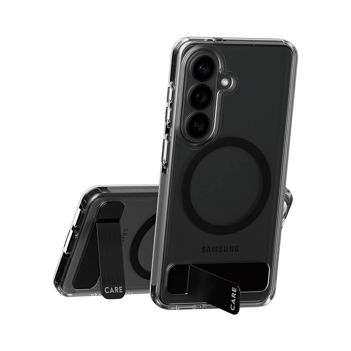 CARE by PanzerGlass Urban Explorer Case Transparent w. Black Kickstand & Qi Samsung Galaxy S26