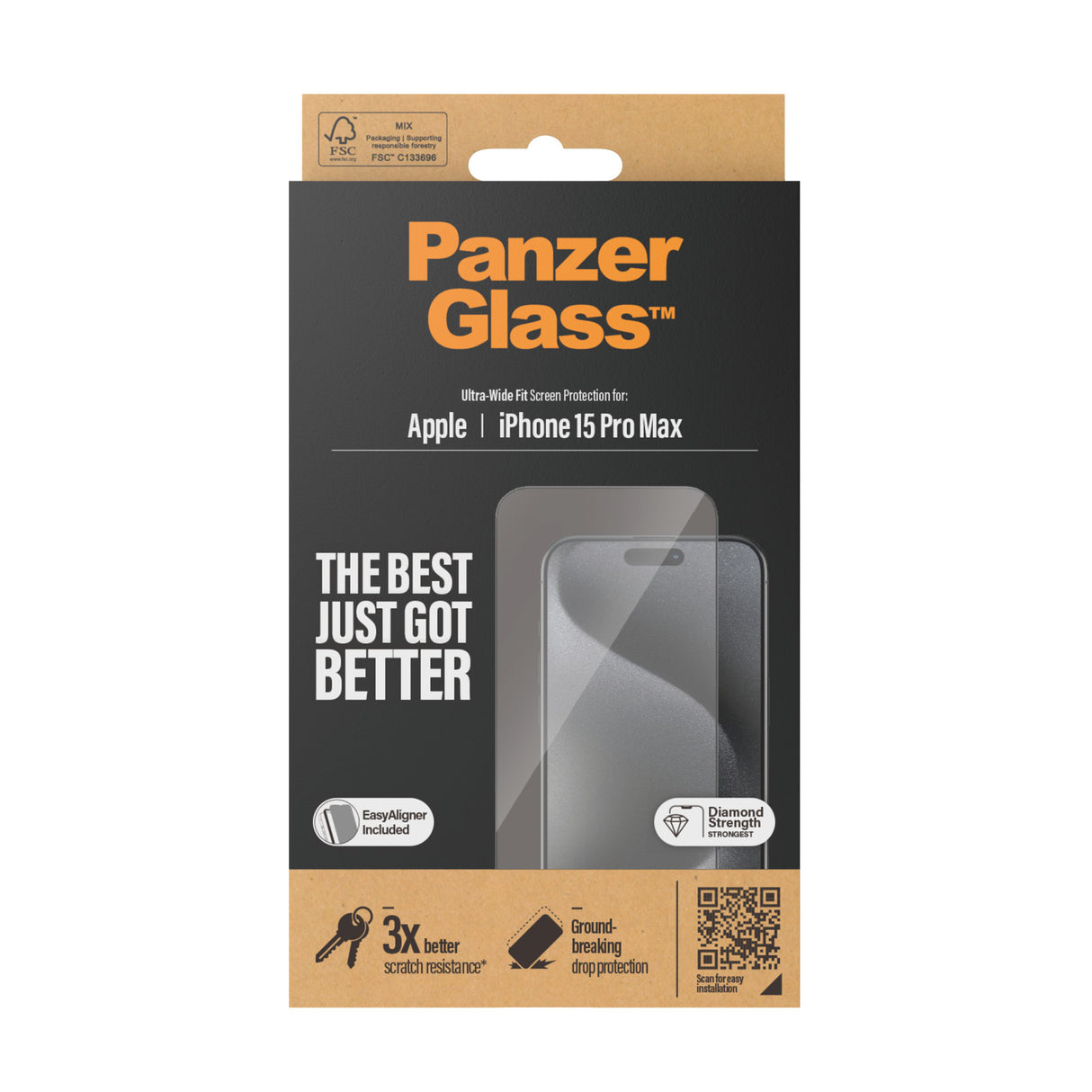 PanzerGlass ® Skærmbeskyttelse iPhone 15 Pro Max | Ultra-Wide Fit m. EasyAligner
