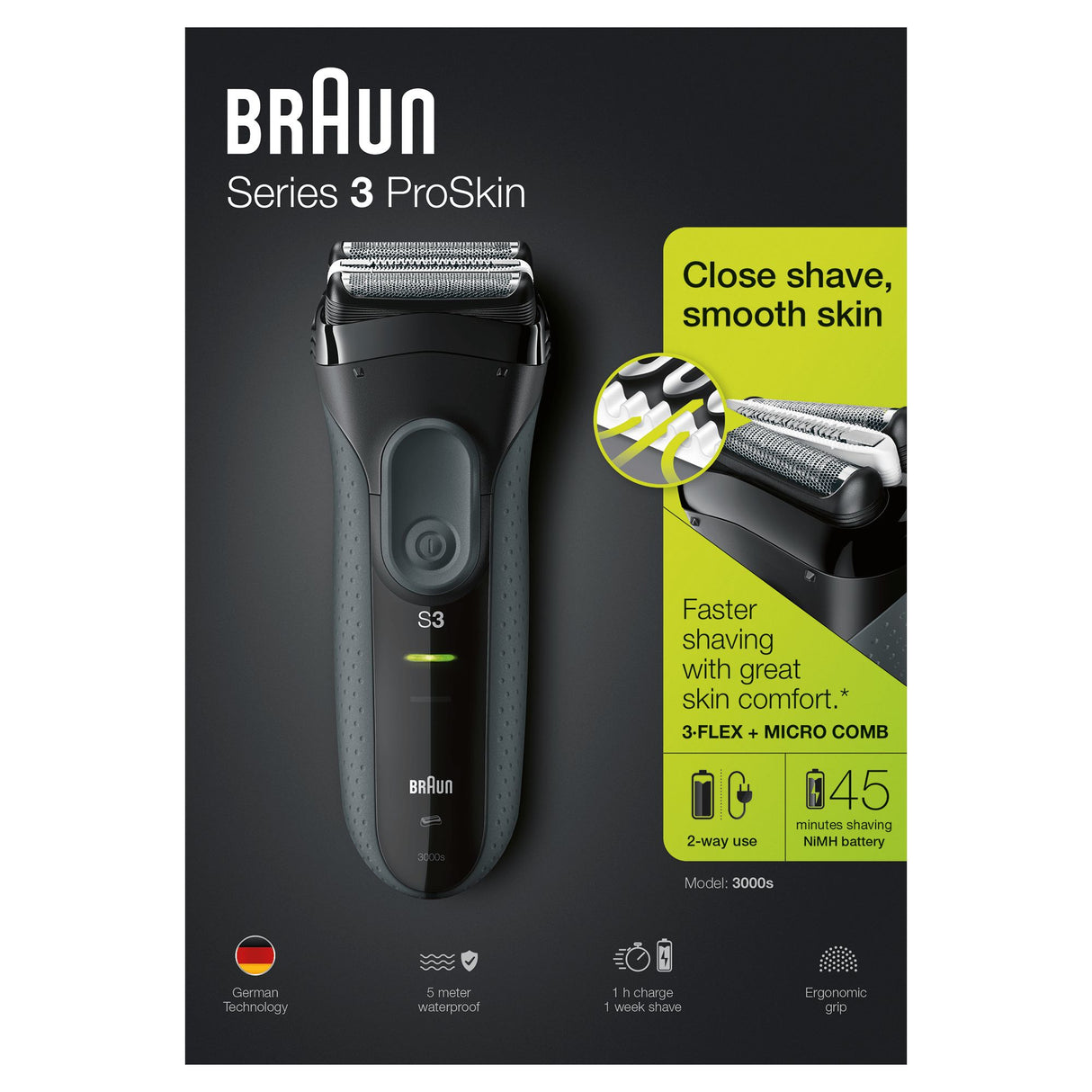 Braun Series 3 ProSkin 3000s Barbermaskine Sort