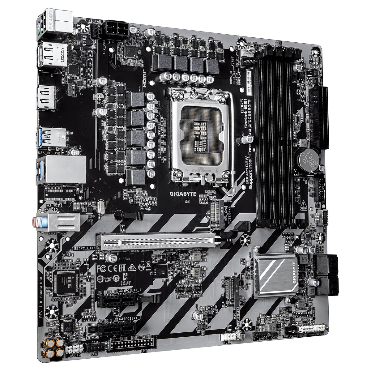 GIGABYTE B860M D3W Motherboard - Intel Core Ultra Series CPUs, 4+1+2 Phases VRM, up to 9066MHz DDR5, 2xPCIe 4.0 M.2, 1GbE LAN, USB 3.2 Gen 1